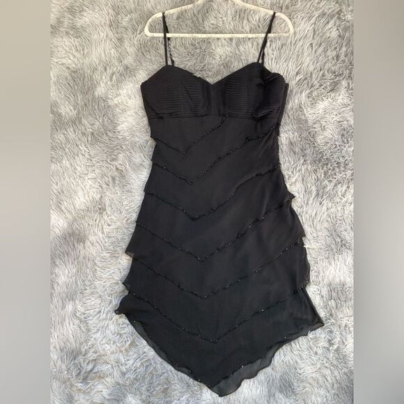 Vintage Sue Wong Size 12 Black Tiered Beaded Evening Dress - Picture 1 of 9